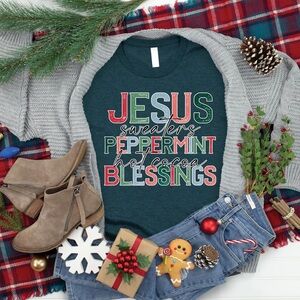 Love in Faith Jesus sweaters peppermint hot cocoa blessings Medium shirt